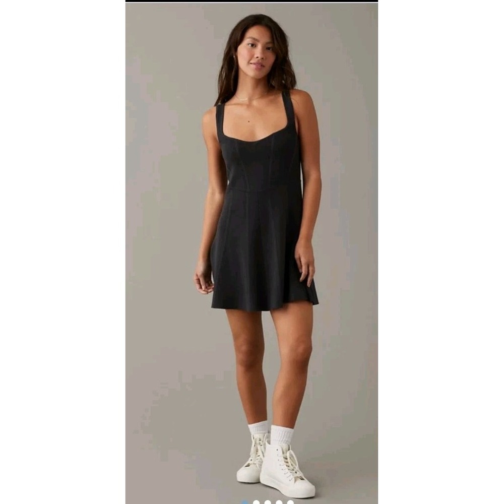 AE American Eagle Ribbed Corset Sweater Dress Gray Women's Large